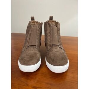 Beast Fashion Women Brown Snakeskin Embossed Wedge Sneakers High Top Booties 7